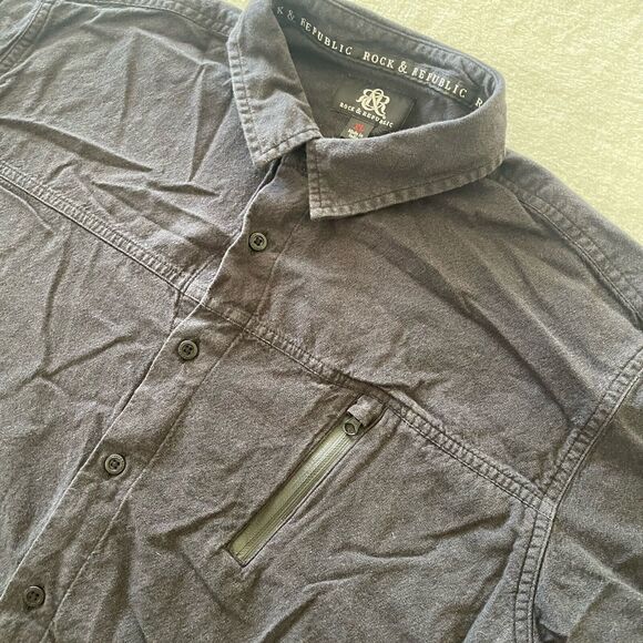 Rock & Republic Shirt Mens XL Black Zip Pocket Long Sleeves Button Up PleaseRead - Picture 6 of 11